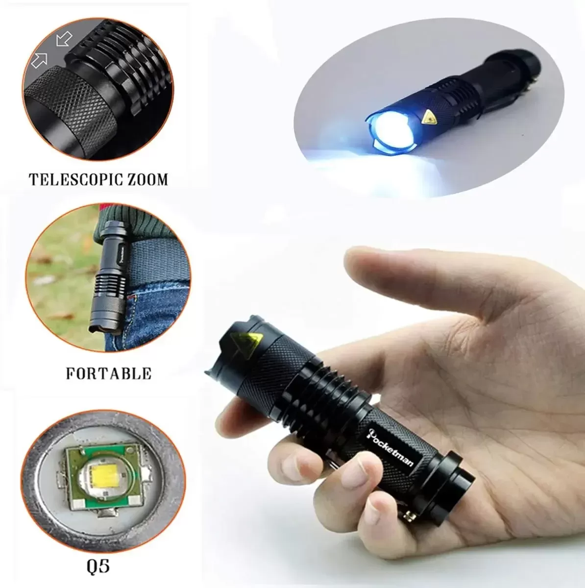 פנס טקטי קומפקטי Q5 LED – אור בכל מצב - תמונה 6