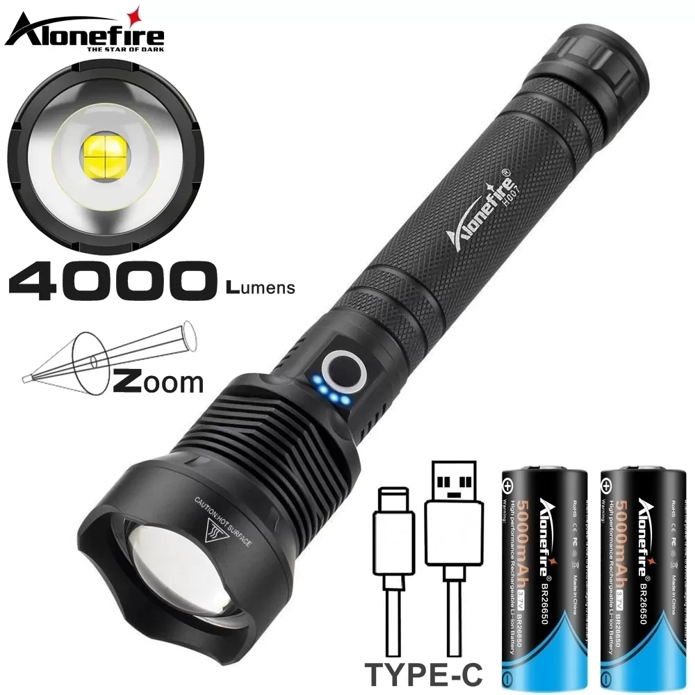 פנס LED חזק 4000 לומן עם זום נטען USB