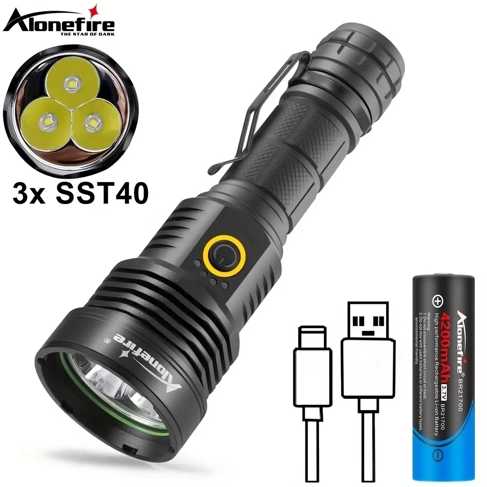 פנס LED עוצמתי 60W עם 3 נורות SST40 - נטען USB