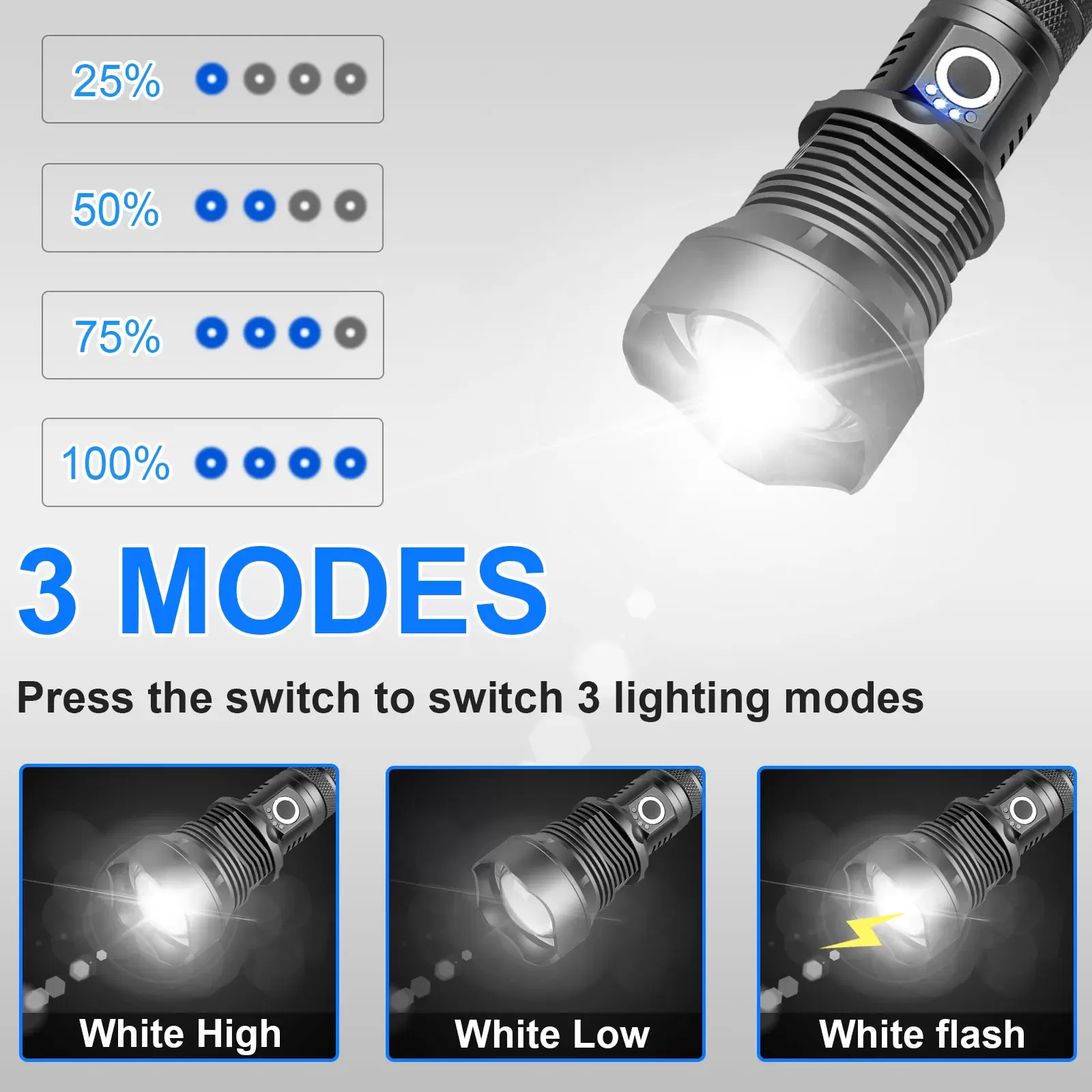 פנס LED נטען עם עוצמת אור גבוהה - תמונה 3