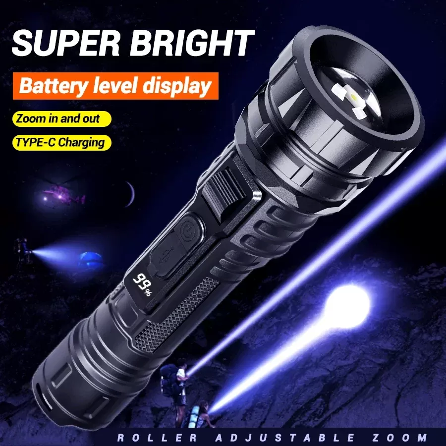 פנס טקטי זום - 1000LM נטען USB-C