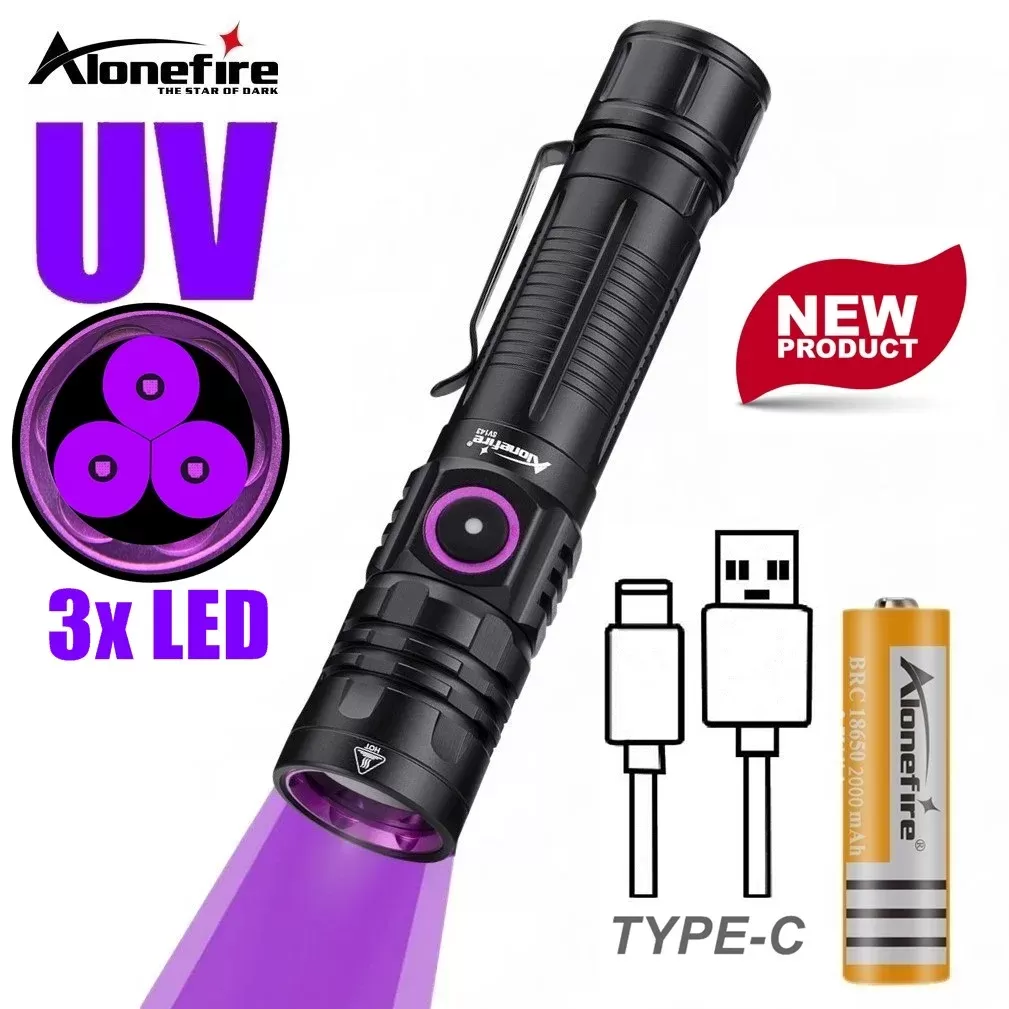 פנס UV נטען USB 3x365nm/395nm לחיות מחמד