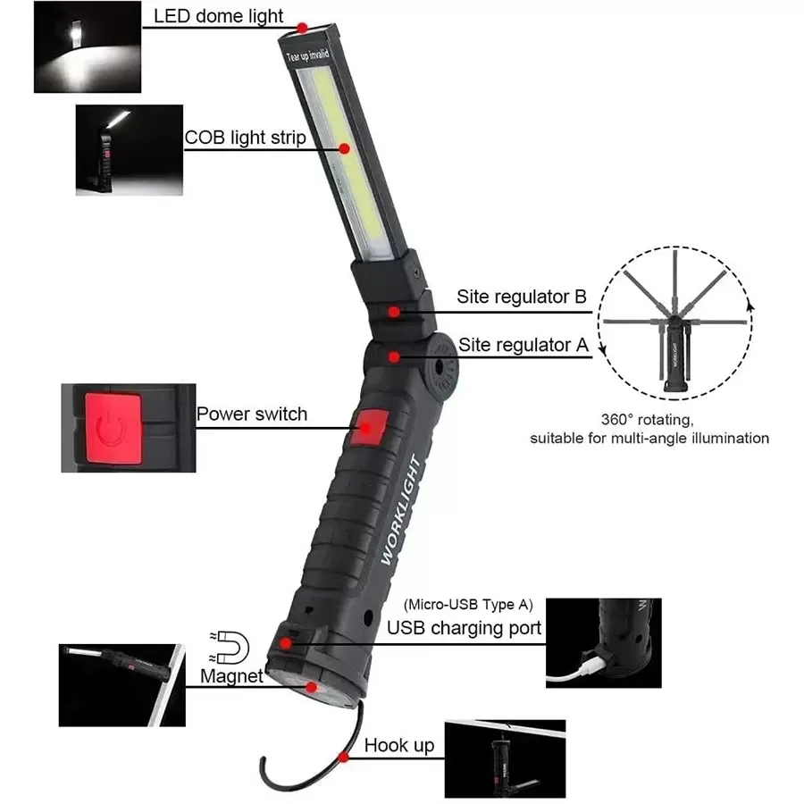 פנס LED נייד עם וו מגנטי - פתרון תאורה מושלם - תמונה 2