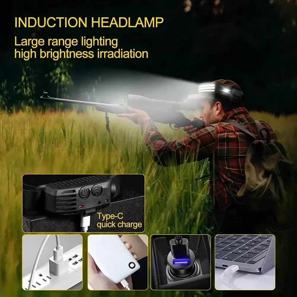 פנס ראש נטען עם חיישן LED COB - תמונה 4