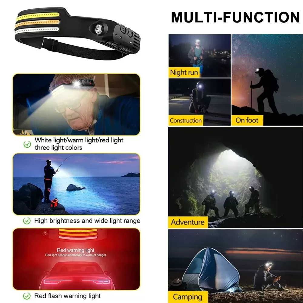 פנס ראש נטען עם חיישן LED COB - תמונה 5