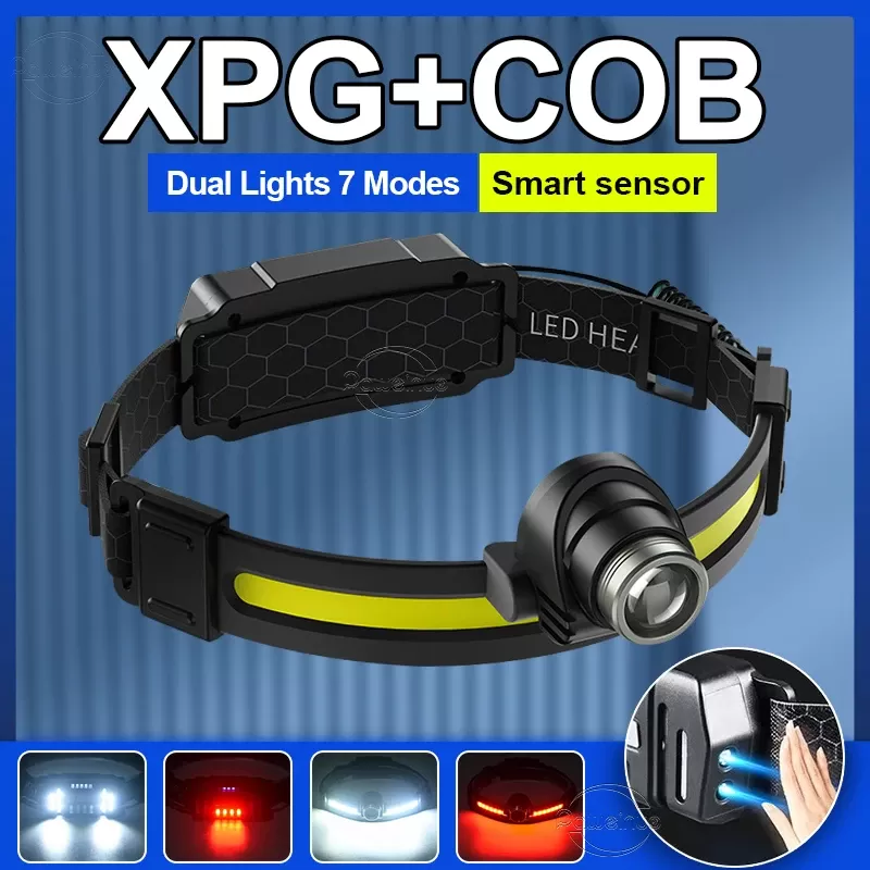 פנס ראש XPG+COB עוצמתי עם טעינה USB Type-C