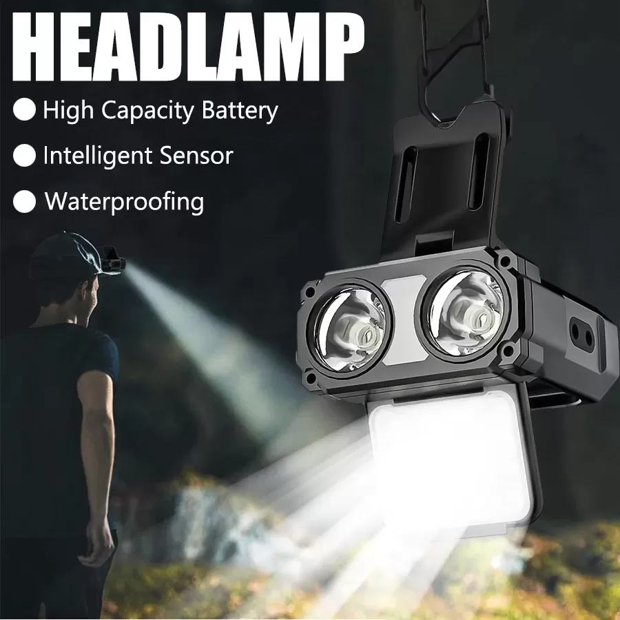 פנס ראש LED עם סנסור נטען USB