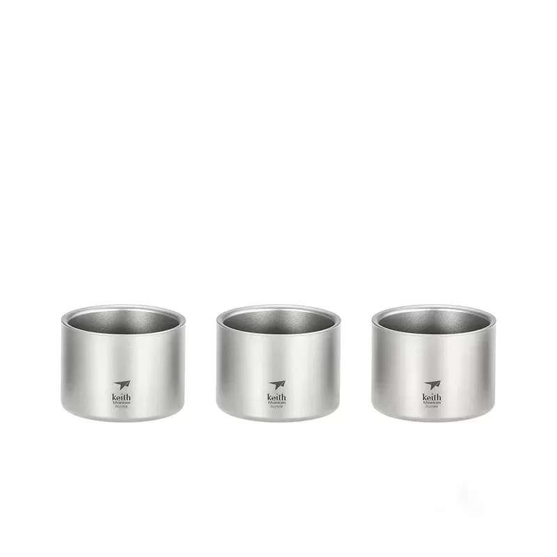 keith 3Pcs Titanium Tea Cup Set  50ml Double Wall Insulated Camping Cup Ultralight & Anti-scalding for Outdoor Travel Hiking