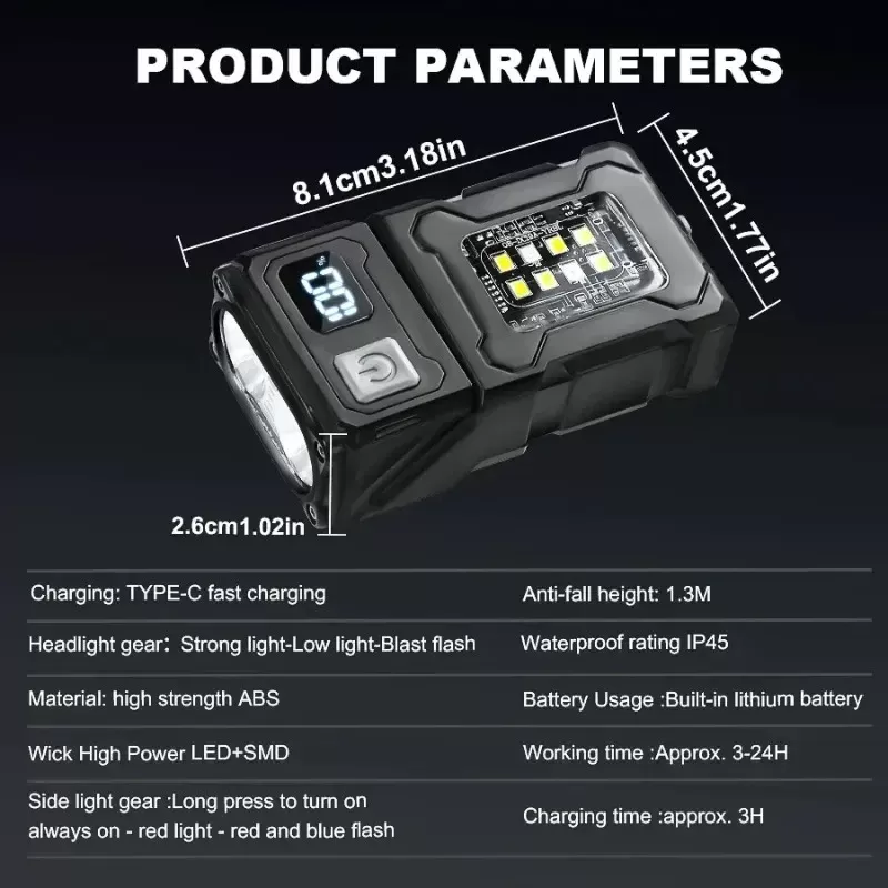 פנס ידני קומפקטי עם טעינה USB - עמיד למים - תמונה 6