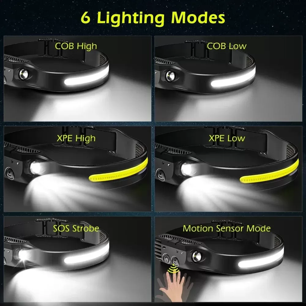 פנס ראש LED אינדוקציה נטען USB - תאורה מושלמת - תמונה 3