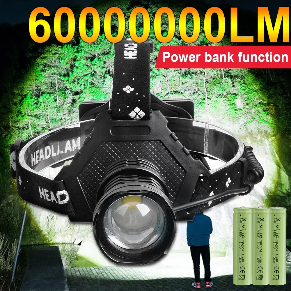 פנס ראש טקטי נטען עם זום 60000000LM