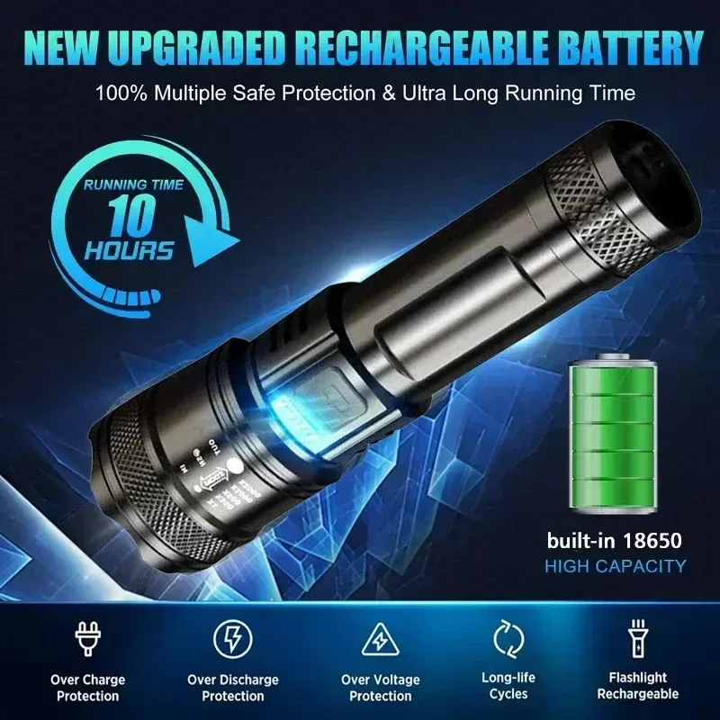 פנס LED נטען - עמיד במים וזום - תמונה 3