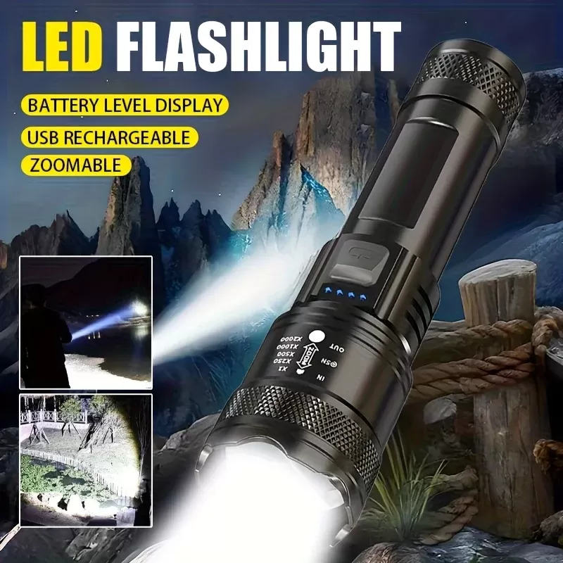 פנס LED נטען 2000LM עם זום לטיולים ודיג