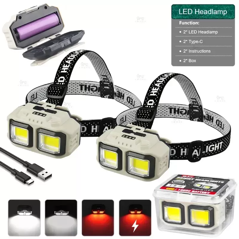 פנס ראש LED COB נטען עמיד במים