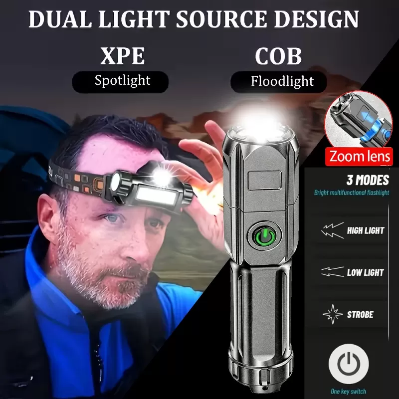 פנס ראש LED נטען USB - עמיד במים - תמונה 2