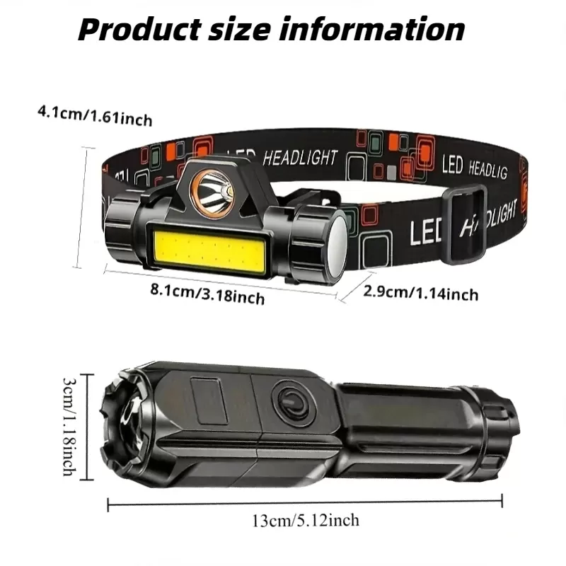 פנס ראש LED נטען USB - עמיד במים - תמונה 5