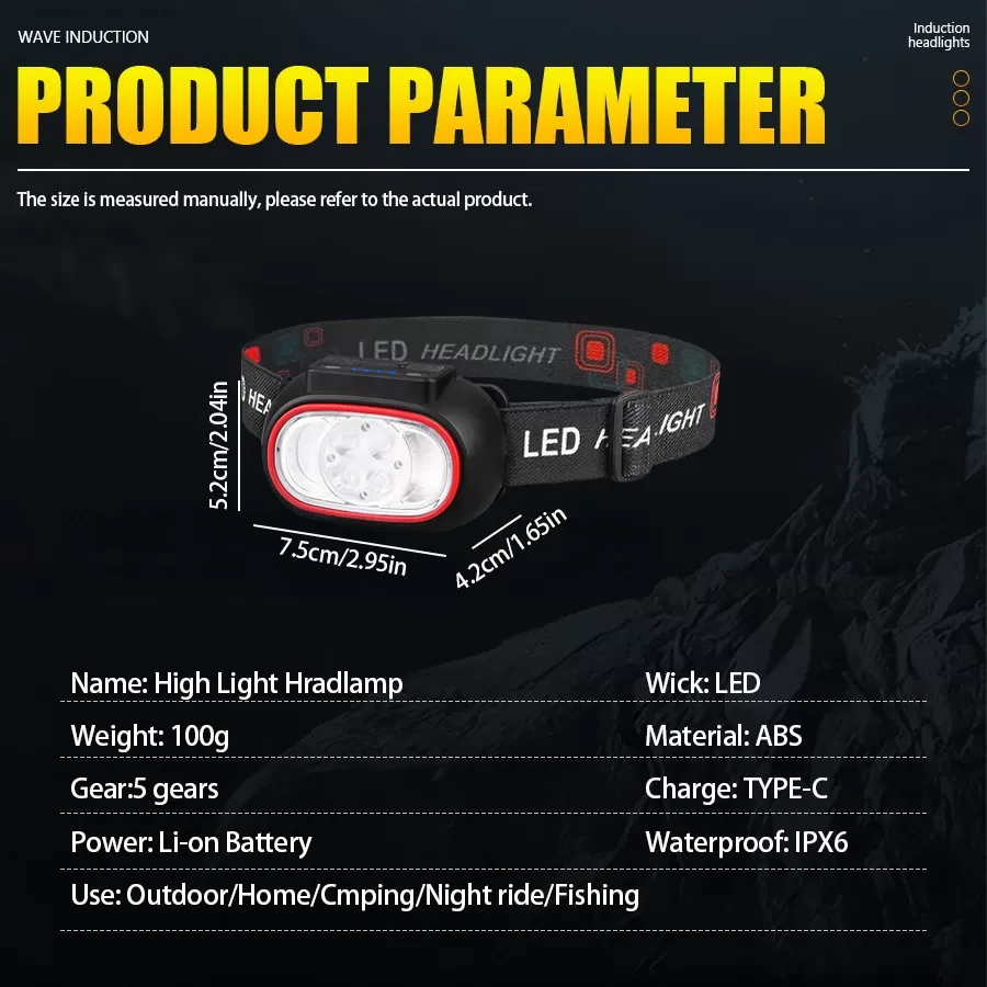 פנס ראש LED נטען USB - תאורה עוצמתית - תמונה 5
