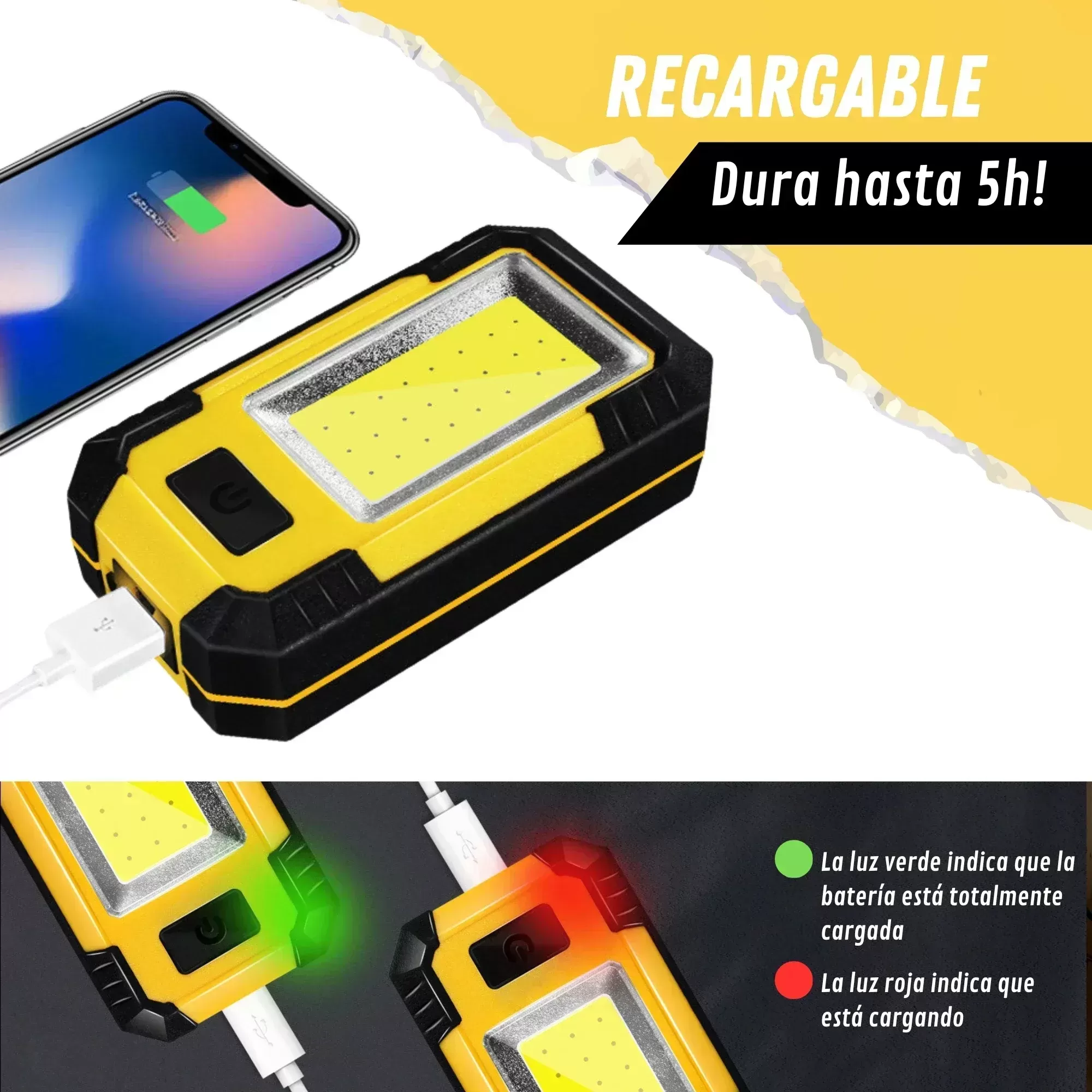 פנס עבודה נטען 4000mAh עם אור חזק - תמונה 5