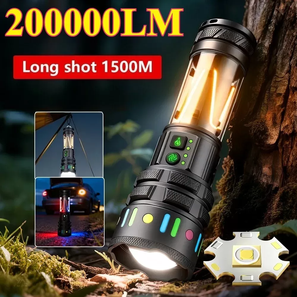 פנס LED חזק עם זום ואור אווירה 21700 נטען