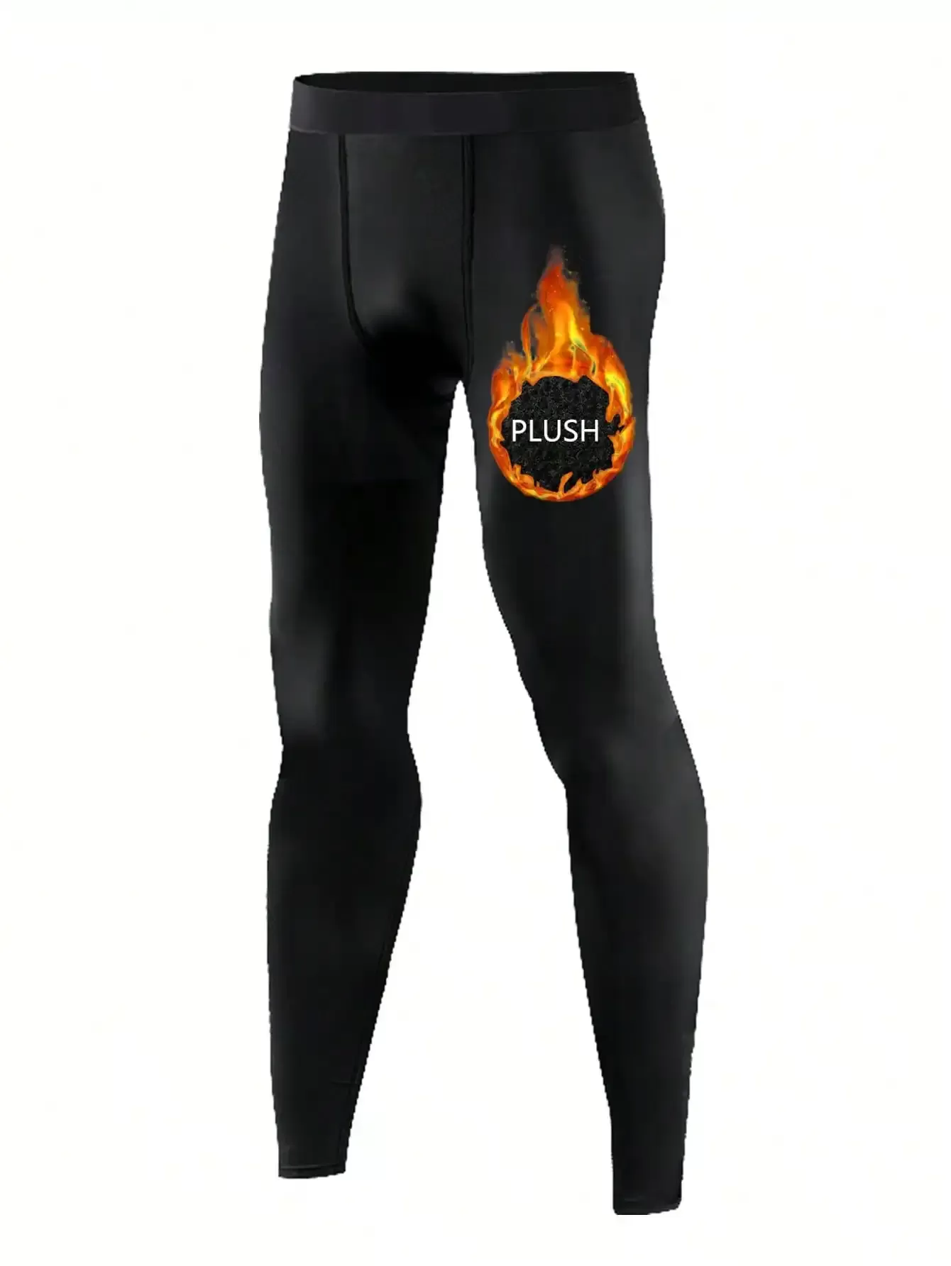 leggings תרמיים שחורים עם גרפיקה של להבה לגברים
