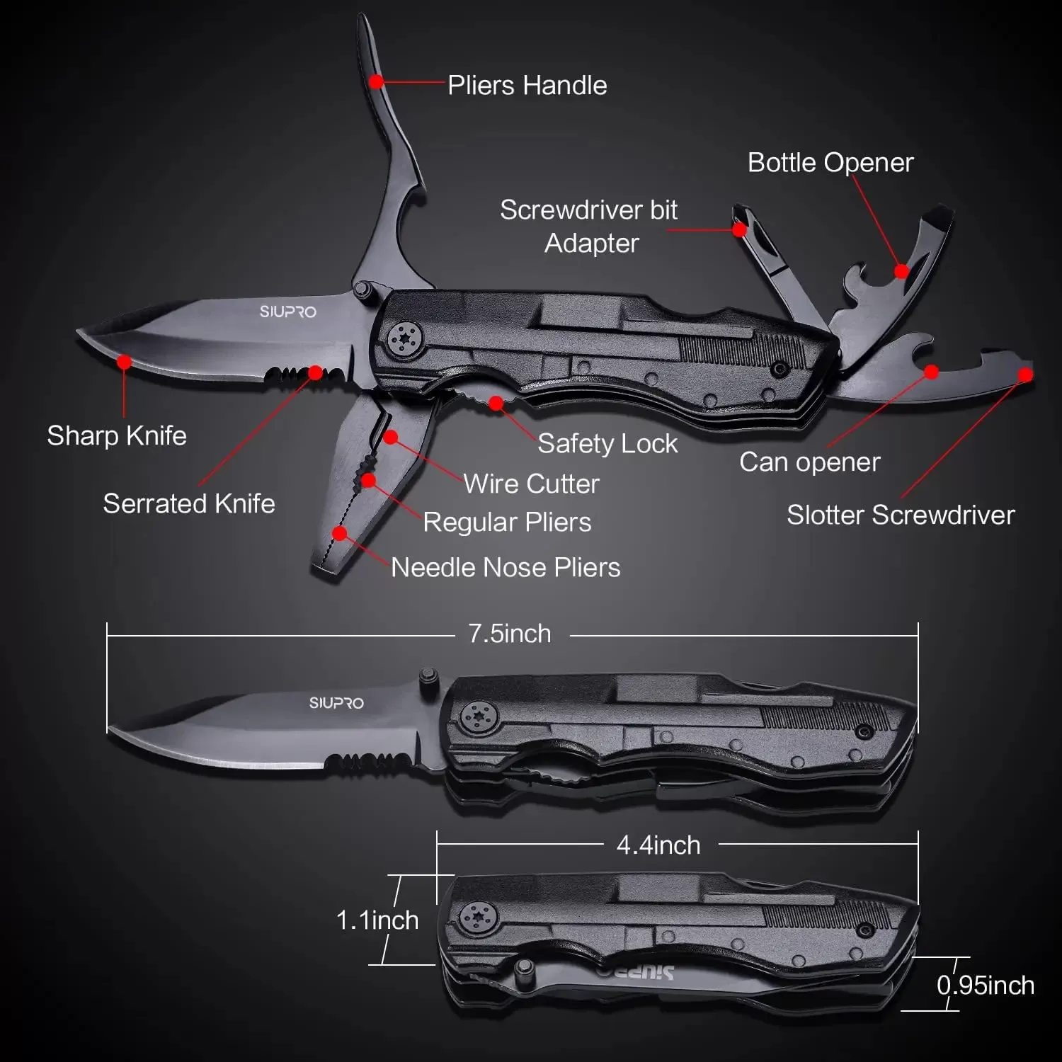 Men's Tactical Multitool Pocket Knife with Plier Set for Camping Survival Hiking Gear Screwdriver Kit Gift Idea - תמונה 2