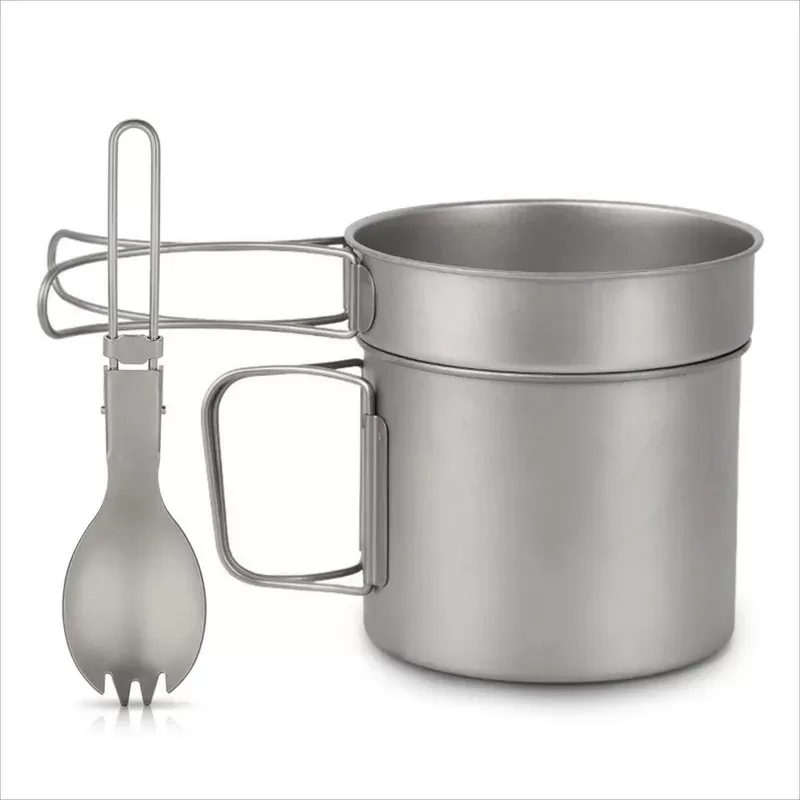 Lixada Ultralight Titanium Cookset Outdoor Camping Cookware Set 900ml/1100ml Pot 350ml Fry Pan with Folding Spork for Camping