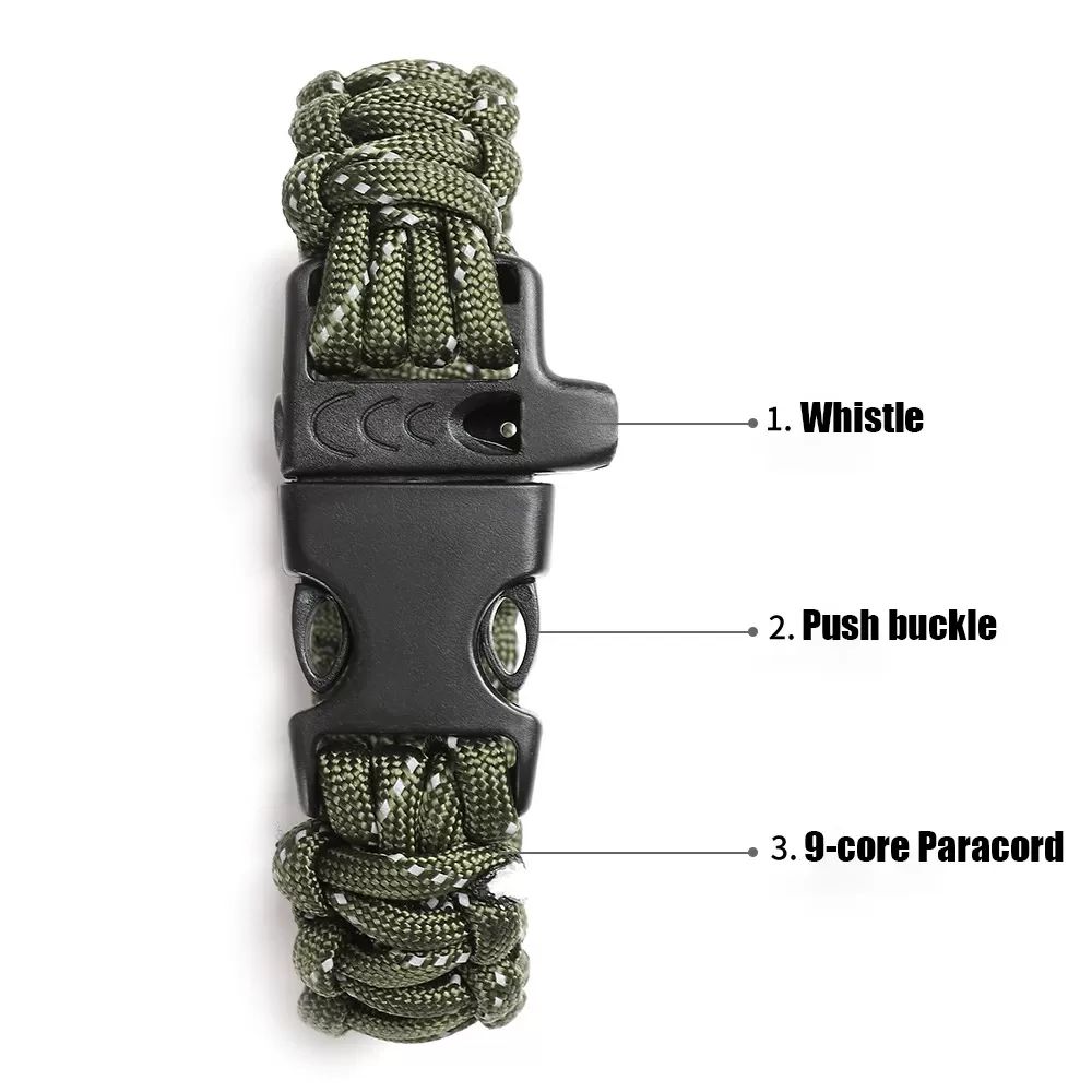 24.5cm Nine Core Reflective Paracord Escape Emergency Glowing Plaited Rope EDC Survival Saving Bracelet with Whistle Tools - תמונה 4