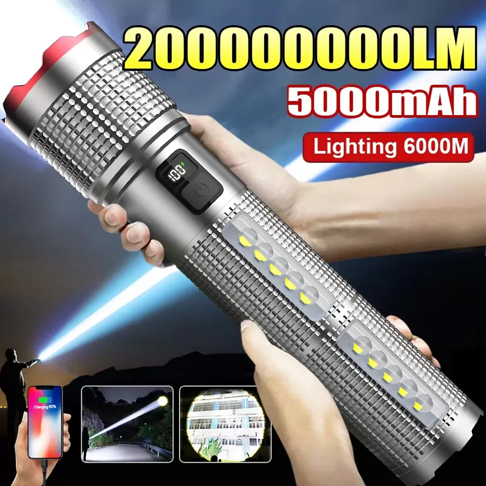 פנס LED נטען 5000 MAH עם תאורה צדדית עמיד במים