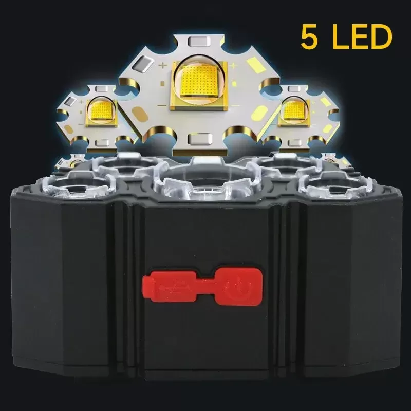 פנס ראש נטען 5 LED - מושלם לקמפינג ודיג - תמונה 3