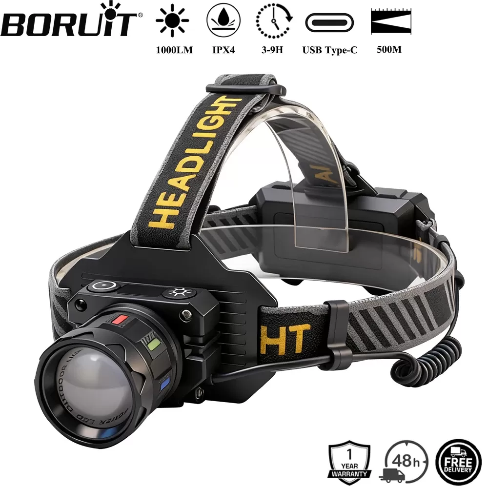 פנס ראש BORUiT עם חיישן תנועה - 1000LM - תמונה 2