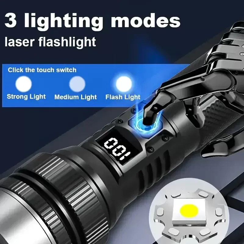 פנס LED עוצמתי 900000LM עם טעינה Type-C - תמונה 2